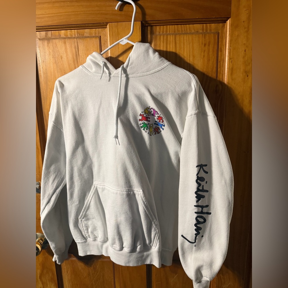Keith Haring  men’s White Hoodie with Colorful Graphic